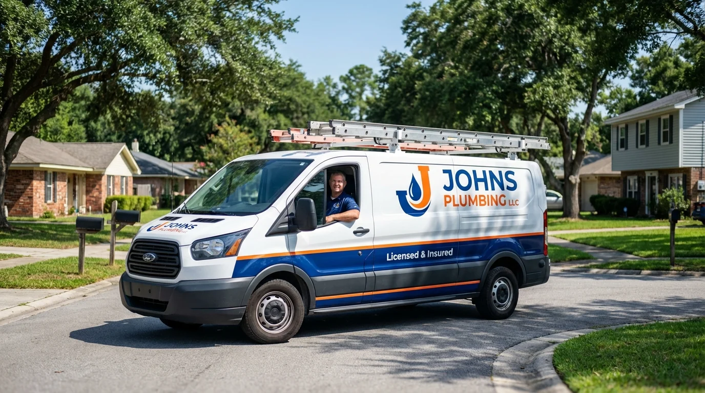 Johns Plumbing LLC service van in Hopkinton, MA