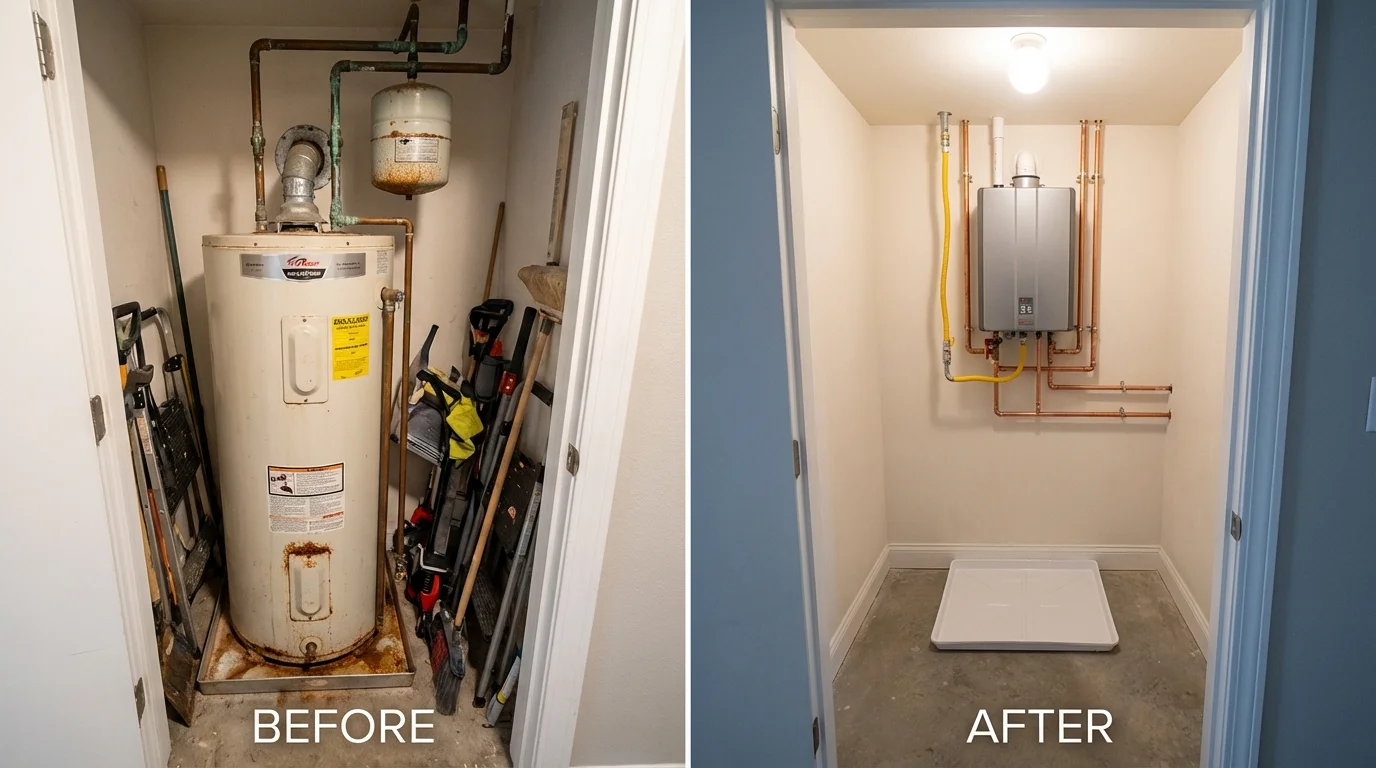 Tank water heater versus wall-mounted tankless unit comparison for Hopkinton, MA homeowners